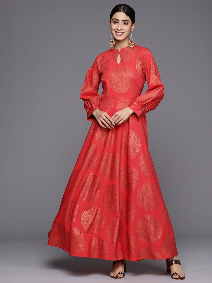 Ahalyaa Ethnic Motifs Keyhole Neck Ethnic Maxi Dress - Distacart