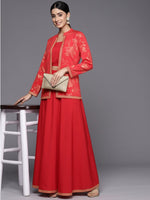 Thumbnail for Ahalyaa Crepe Top With Skirt & Jacket - Distacart