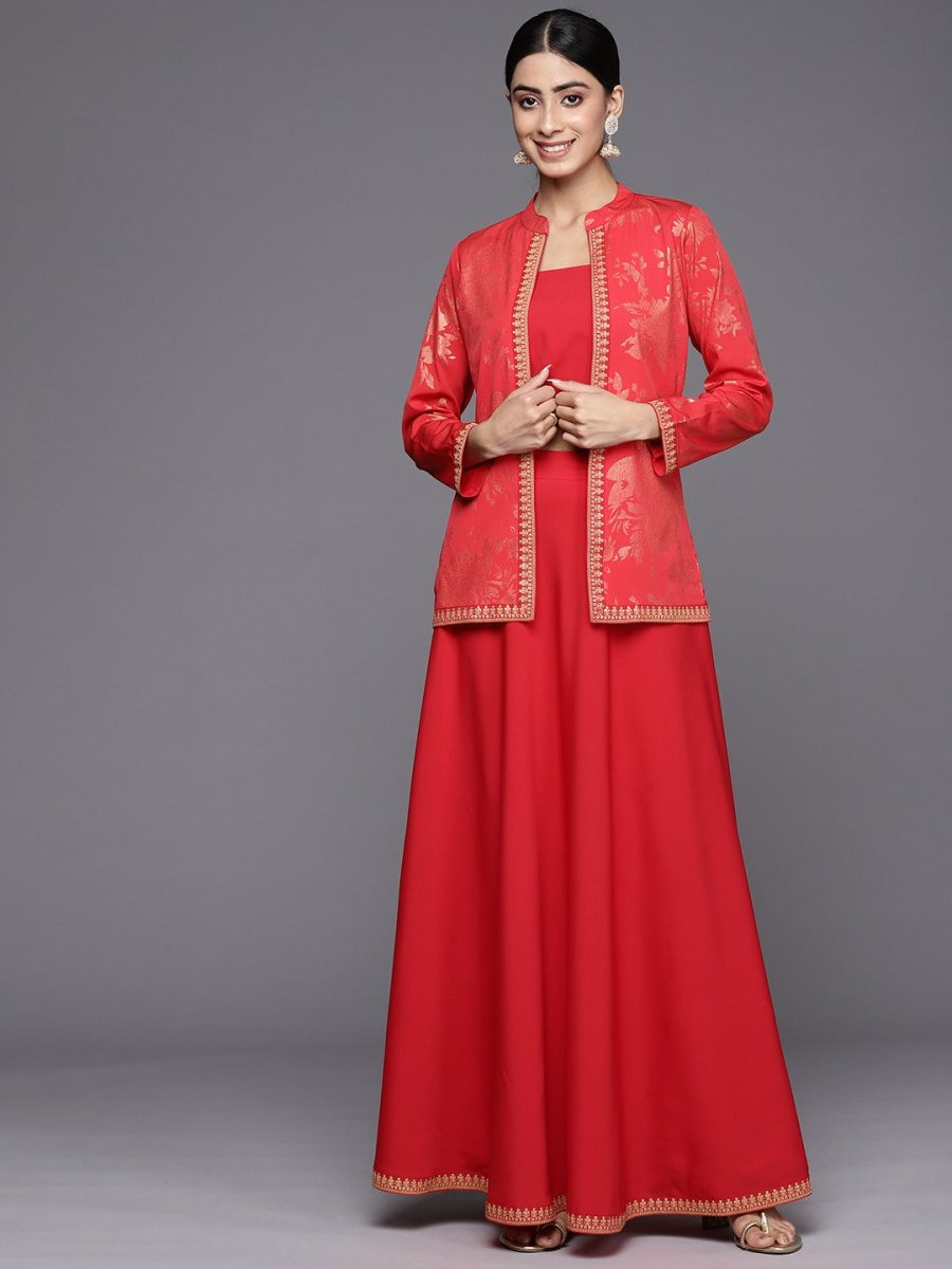 Ahalyaa Crepe Top With Skirt & Jacket - Distacart