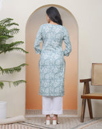 Thumbnail for Vaasva Women Mint Cotton Printed Straight Kurti