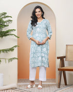 Thumbnail for Vaasva Women Mint Cotton Printed Straight Kurti
