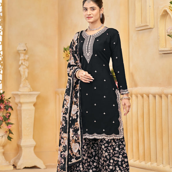Anaita Black Roman Silk Embroidered Salwar Suit - Distacart