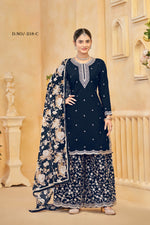 Thumbnail for Anaita Navy Blue Roman Silk Embroidered Salwar Suit - Distacart