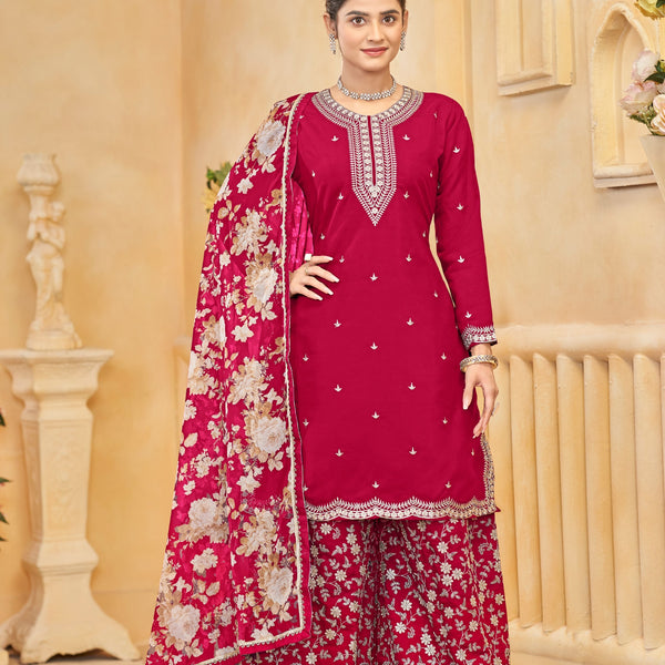 Anaita Red Roman Silk Embroidered Salwar Suit - Distacart