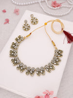Thumbnail for Tehzeeb Creations Luxurious Gold Polished White Colour Choker Necklace Set With Matching Earrings - Distacart