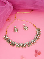 Thumbnail for Tehzeeb Creations Luxurious Gold Polished White Colour Choker Necklace Set With Matching Earrings - Distacart