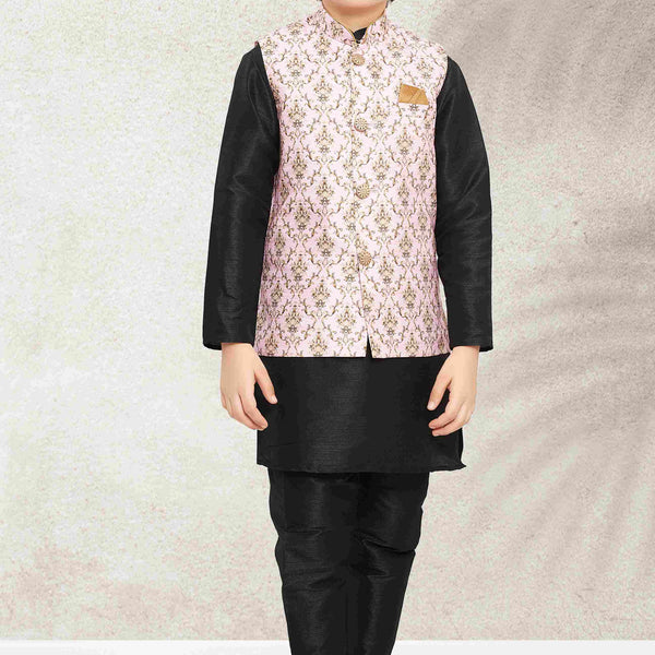 Raivat Ethnic Banarasi Silk Digital Printed Kurta Pajama With Jacket In Light Pink Colour - Distacart