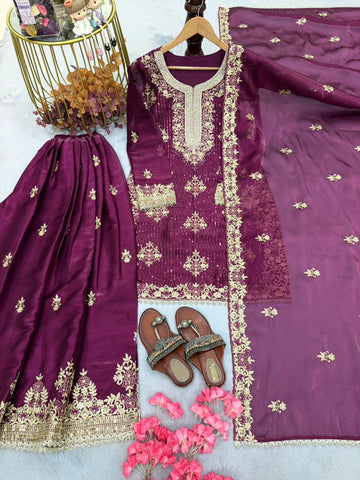 Anaita Purple Silk Readymade Suit with Embroidery & Diamond Work - Dista