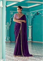 Thumbnail for Anaita Violet Embroidery Work Saree With Jacquard Work Blouse Piece - Distacart