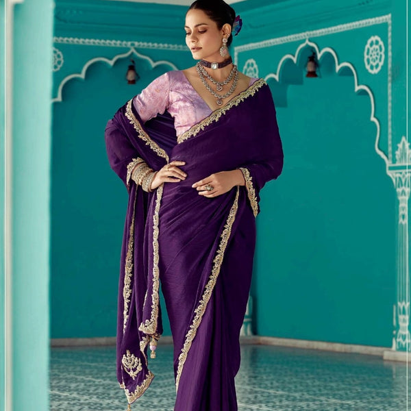 Anaita Violet Embroidery Work Saree With Jacquard Work Blouse Piece - Distacart