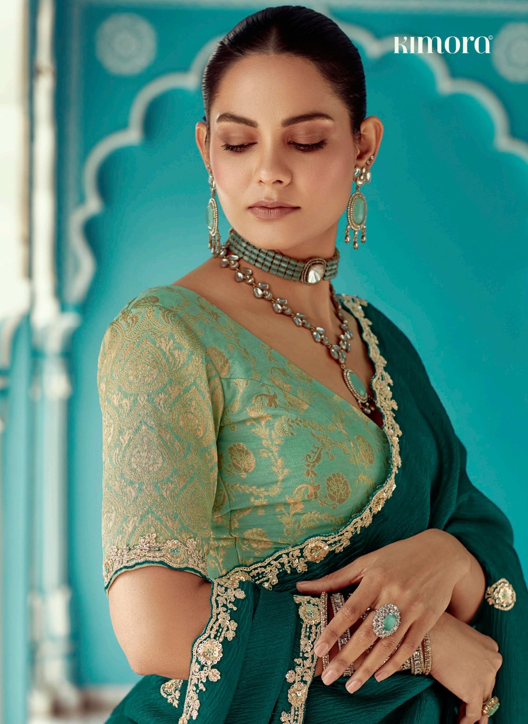 Anaita Emerald Embroidery Work Saree With Jacquard Work Blouse Piece - Distacart