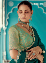 Thumbnail for Anaita Emerald Embroidery Work Saree With Jacquard Work Blouse Piece - Distacart