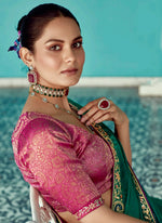 Thumbnail for Anaita Dark Green Embroidery Work Saree With Jacquard Work Blouse Piece - Distacart