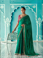 Thumbnail for Anaita Dark Green Embroidery Work Saree With Jacquard Work Blouse Piece - Distacart