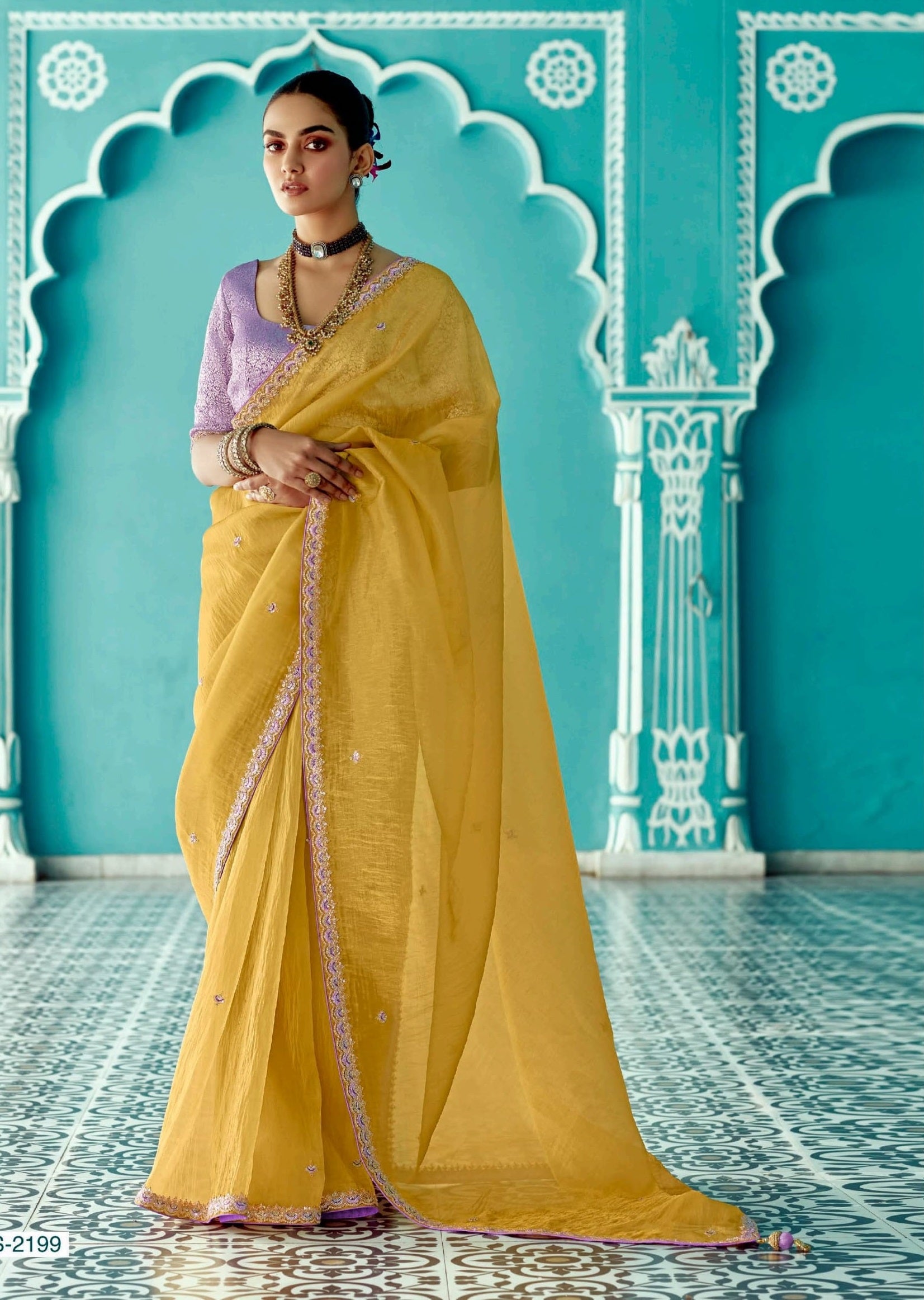 Anaita Yellow Embroidery Work Saree With Jacquard Work Blouse Piece - Distacart