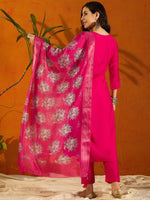 Thumbnail for Anouk Ethnic Motifs Embroidered Regular Beads and Stones Chanderi Silk Straight Kurta Set