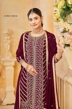 Thumbnail for Anaita Maroon Faux Georgette Embroidered Stitched Salwar Suit - Distacart