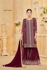 Thumbnail for Anaita Maroon Faux Georgette Embroidered Stitched Salwar Suit - Distacart