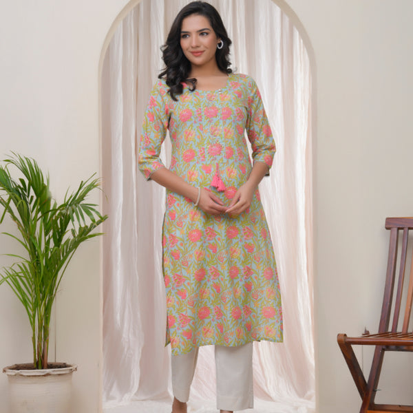 Vaasva Women Multi Cotton Printed Straight Kurti