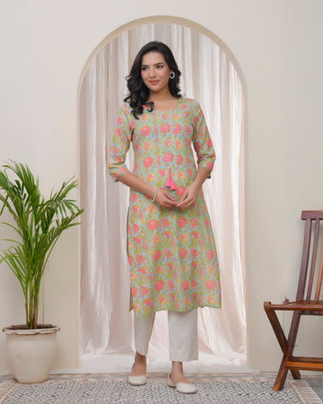 Vaasva Women Multi Cotton Printed Straight Kurti - Distacart