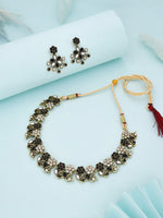 Thumbnail for Tehzeeb Creations Luxurious Gold Polished Black &White Colour Choker Necklace Set With Matching Earrings - Distacart