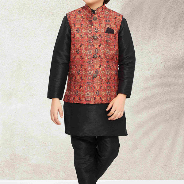 Raivat Ethnic Banarasi Silk Digital Printed Kurta Pajama With Jacket In Maroon Colour - Distacart