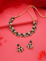 Thumbnail for Tehzeeb Creations Luxurious Gold Polished Black &White Colour Choker Necklace Set With Matching Earrings - Distacart