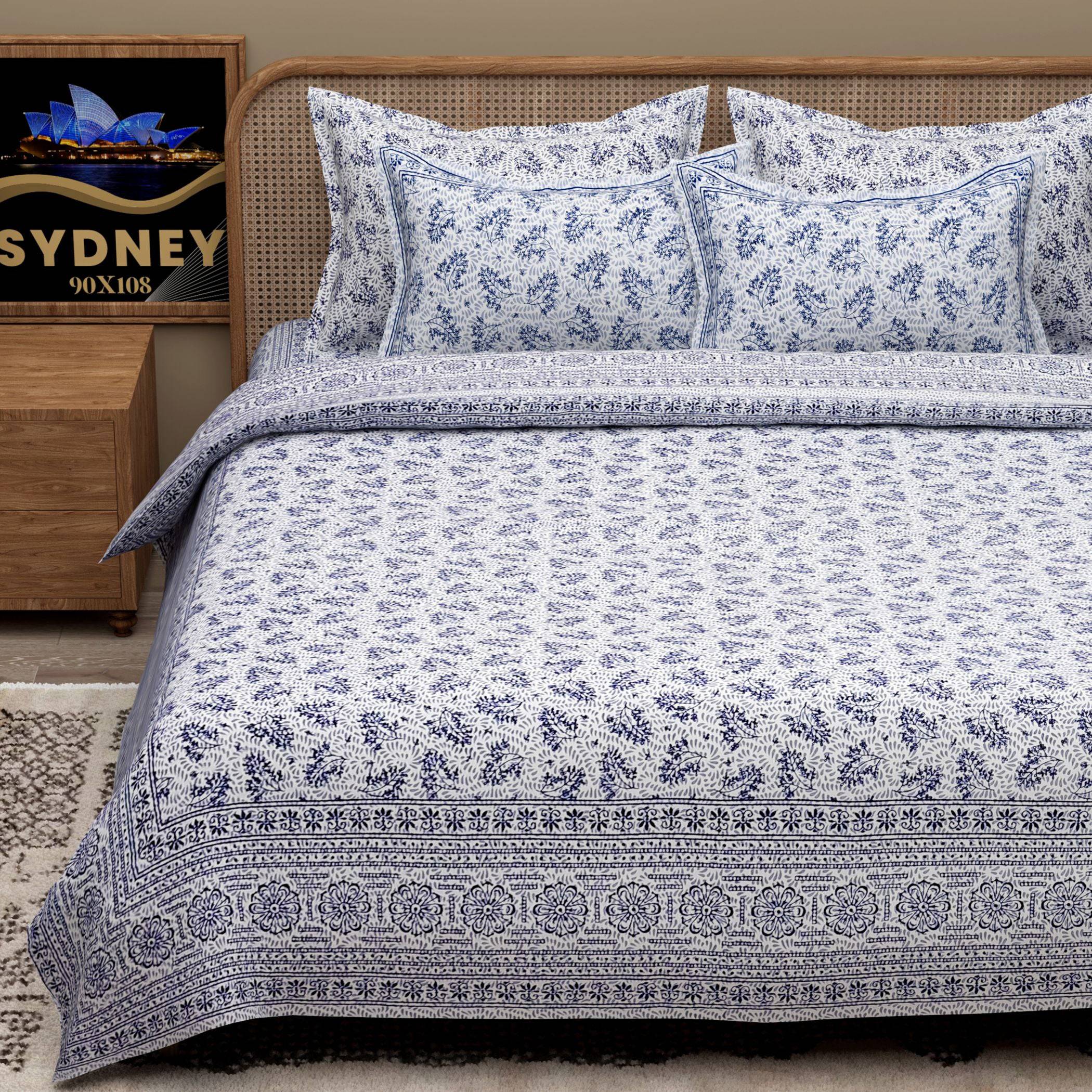 Yellow Ethnic Motifs Cotton 200TC King Bedsheet With 2 Zipper Pillow Covers - King Size by House of Ree - Distacart