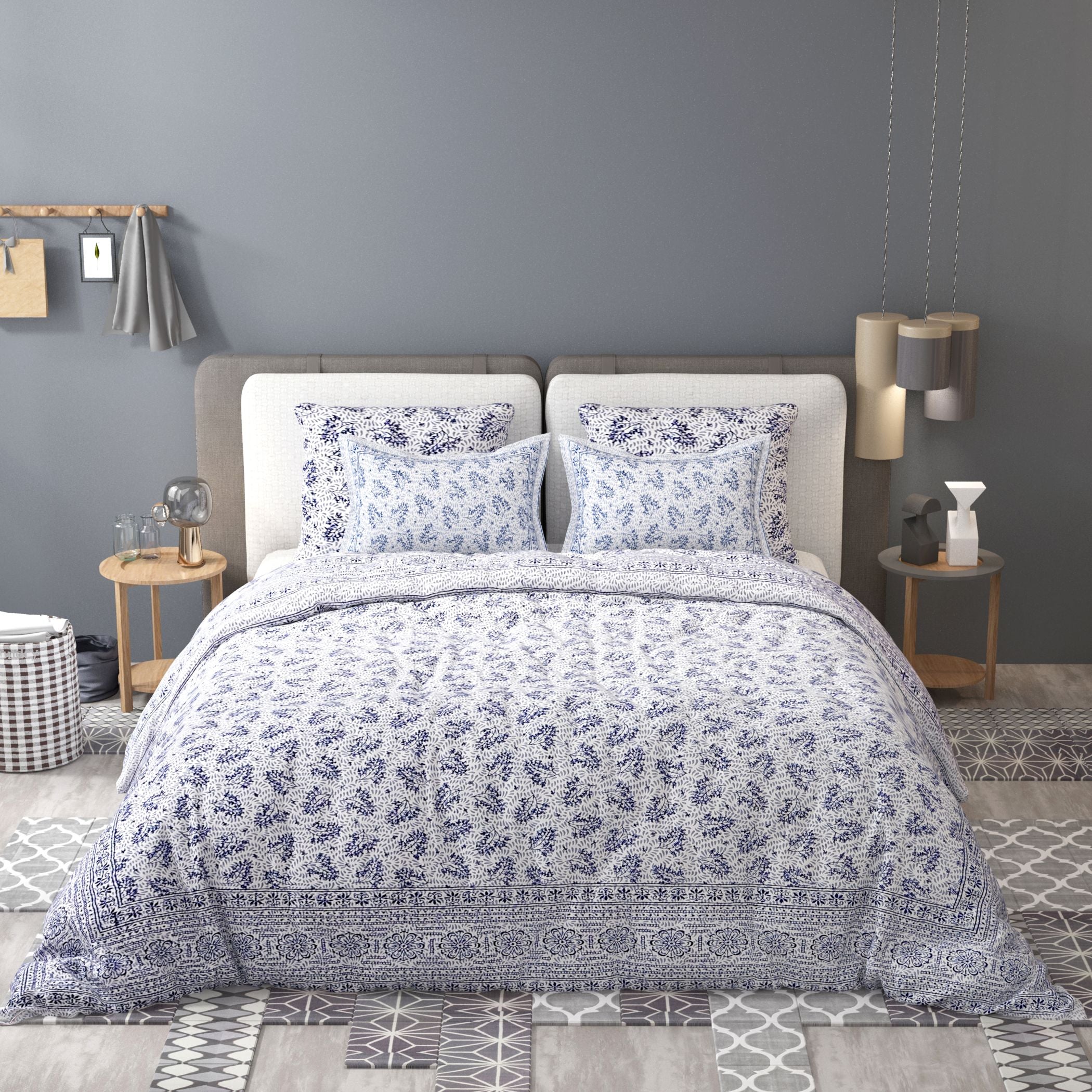 Yellow Ethnic Motifs Cotton 200TC King Bedsheet With 2 Zipper Pillow Covers - King Size by House of Ree - Distacart