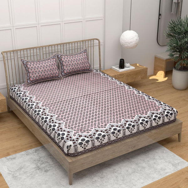 Brown Ethnic Motifs Cotton 220 TC Bedsheet With 2 Zipper Pillow Covers - King Size by House of Ree - Distacart