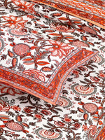 Thumbnail for Red Orange Floral Printed Cotton 200TC King Bedsheet With 2 Zipper Pillow Covers - King Size by House of Ree - Distacart