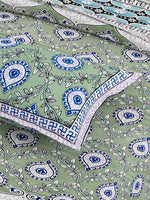 Thumbnail for Mint Green Ethnic Motifs Cotton 200TC King Bedsheet With 2 Zipper Pillow Covers - King Size by House of Ree