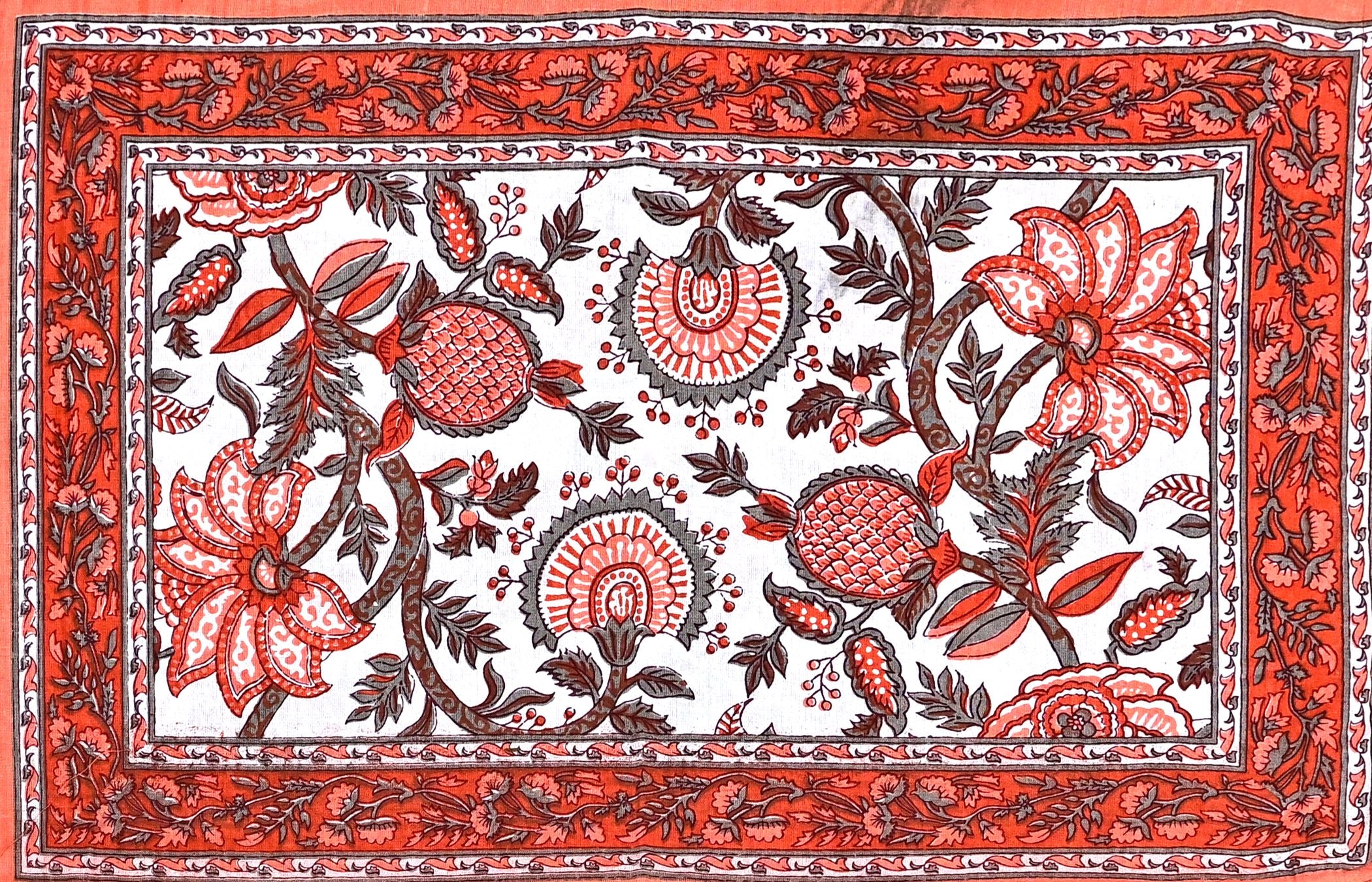 Red Orange Floral Printed Cotton 200TC King Bedsheet With 2 Zipper Pillow Covers - King Size by House of Ree - Distacart