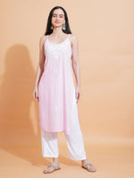 Thumbnail for Pahnaz Luxury Rayon Chikankari Sleeveless Long Kurti-Pink - Dista