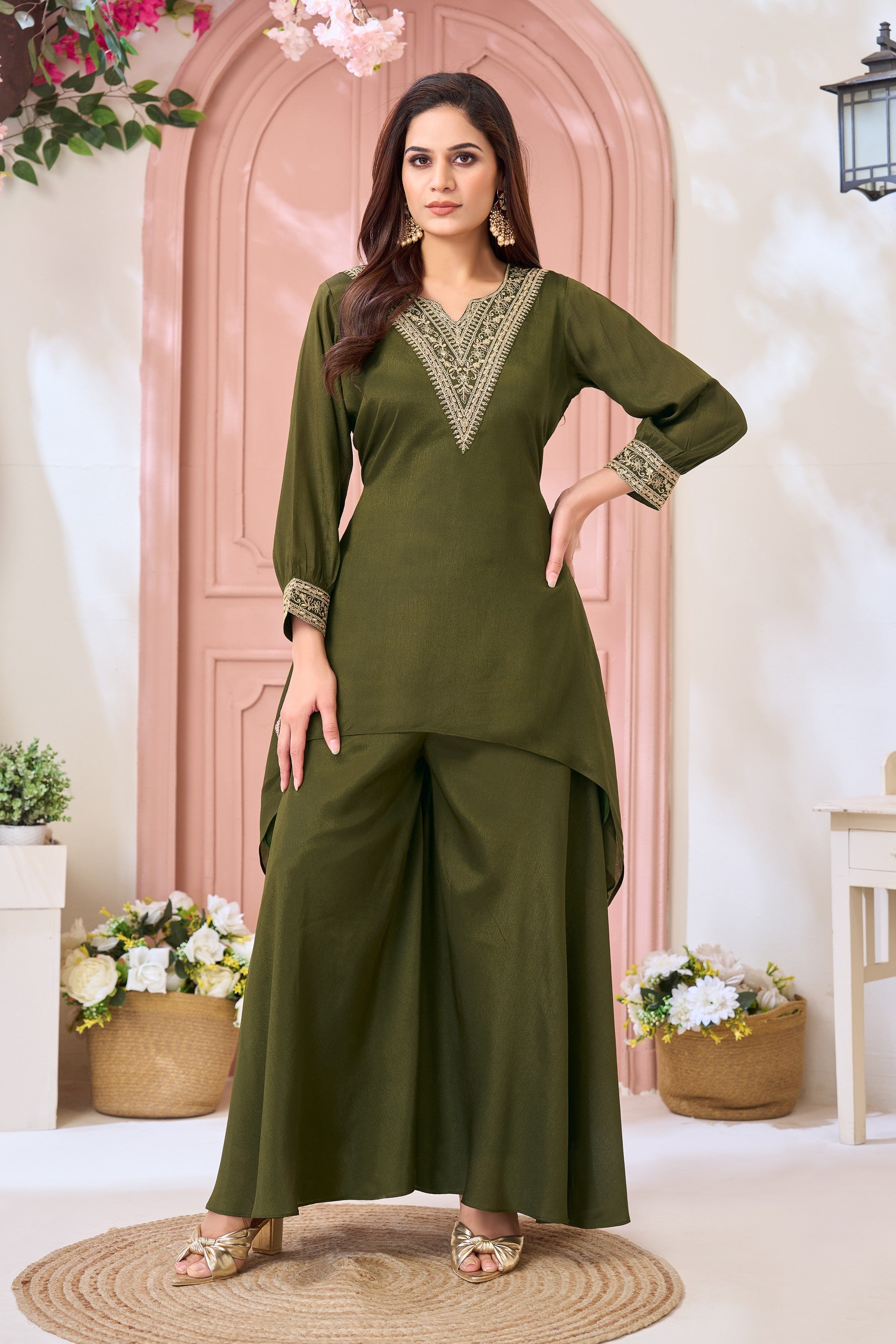 Anaita Mehndi Readymade Suit with Coding Work - Dista