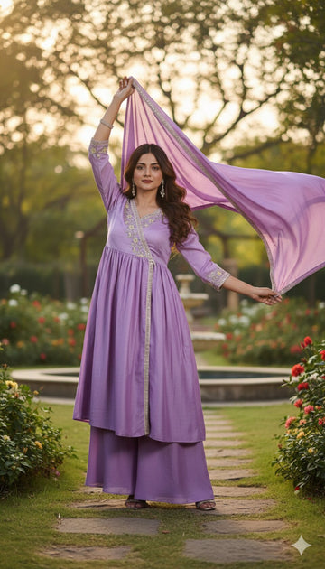 Anaita Purple Anarkali Readymade Suit with Embroidery Work - Dista