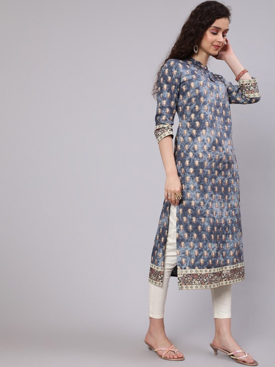 Aks Ethnic Motifs Printed Keyhole Neck Straight Kurta - Distacart