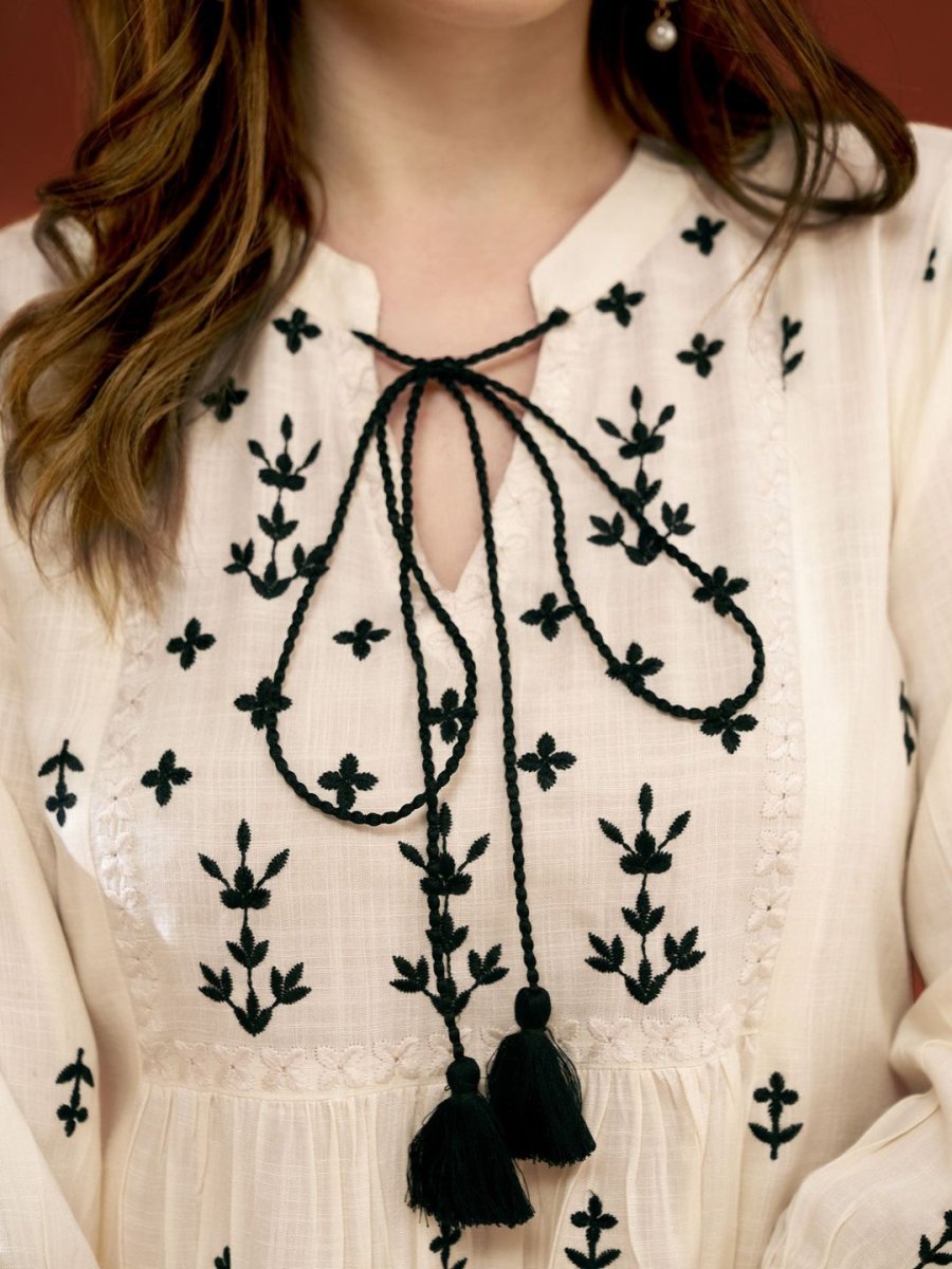 Anouk Women Embroidered Tie-Up Neck Above Knee Kurta - Distacart