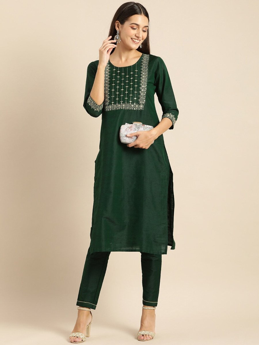All About You Women Green Kurta with Trousers - Distacart