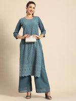 Thumbnail for All About You Women Grey Ethnic Motifs Embroidered Regular Chikankari Kurta with Palazzos - Distacart