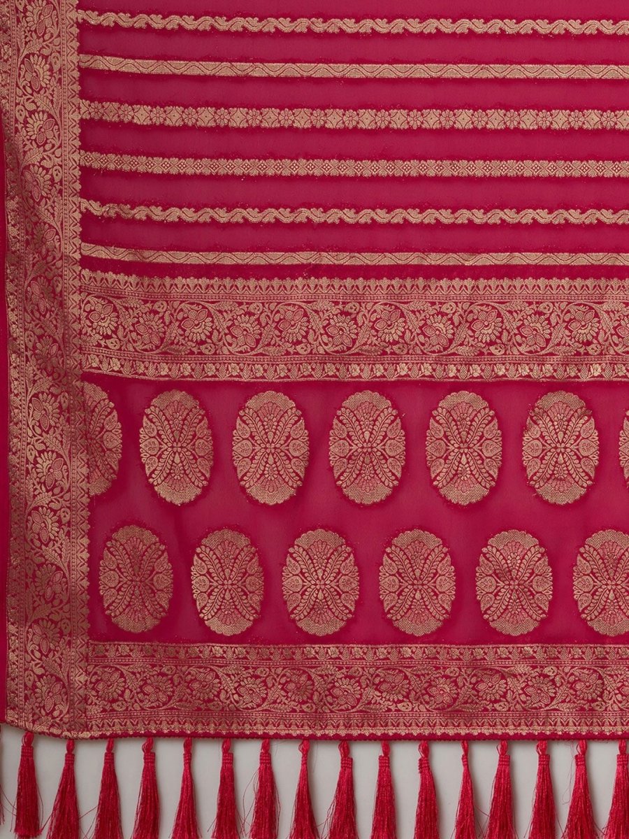 Anouk Pink & Gold-Toned Woven Design Zari Pure Georgette Kanjeevaram Saree - Distacart
