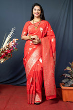 Thumbnail for Jyoti Fashion Women's Orange Paithani Silk Zari Woven Saree with Blouse - Distacart