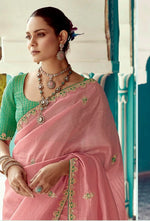 Thumbnail for Anaita Pink Embroidery Work Saree With Jacquard Work Blouse Piece - Distacart