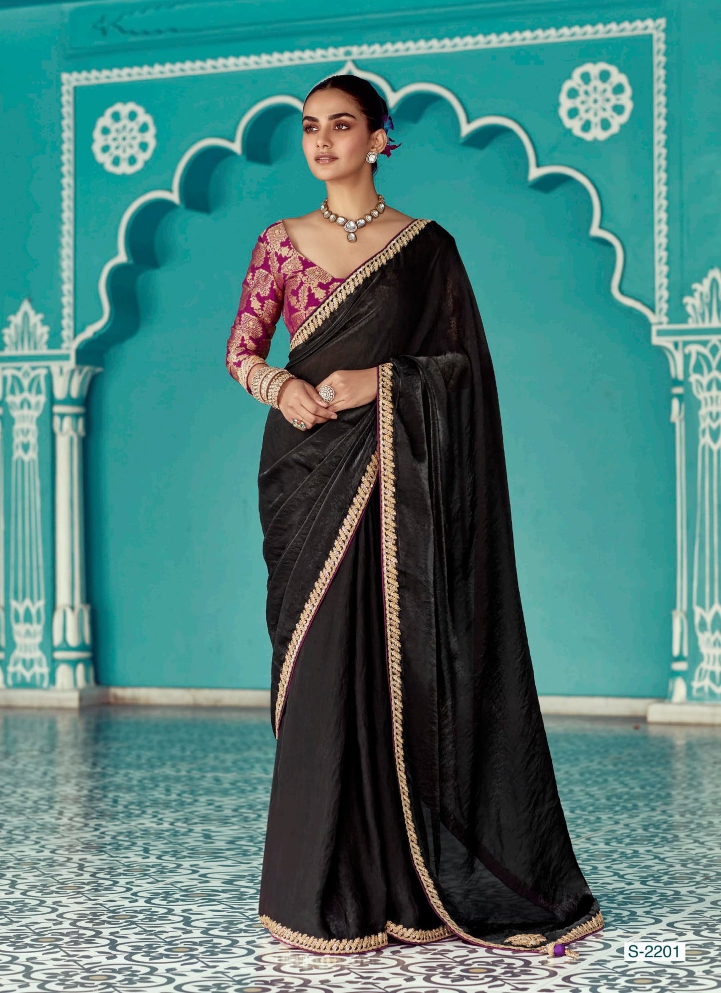 Anaita Black Embroidery Work Saree With Jacquard Work Blouse Piece - Distacart