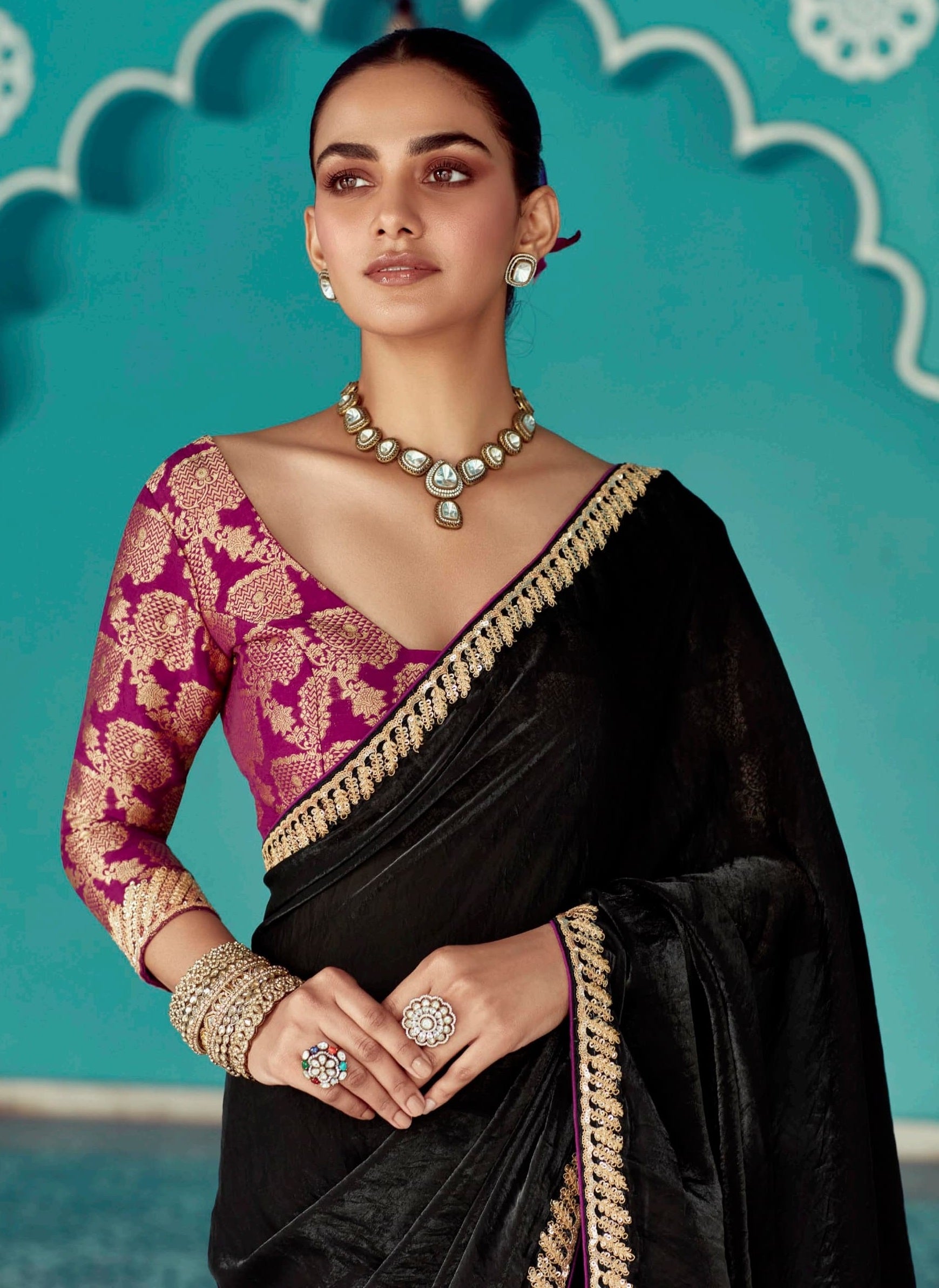 Anaita Black Embroidery Work Saree With Jacquard Work Blouse Piece - Distacart