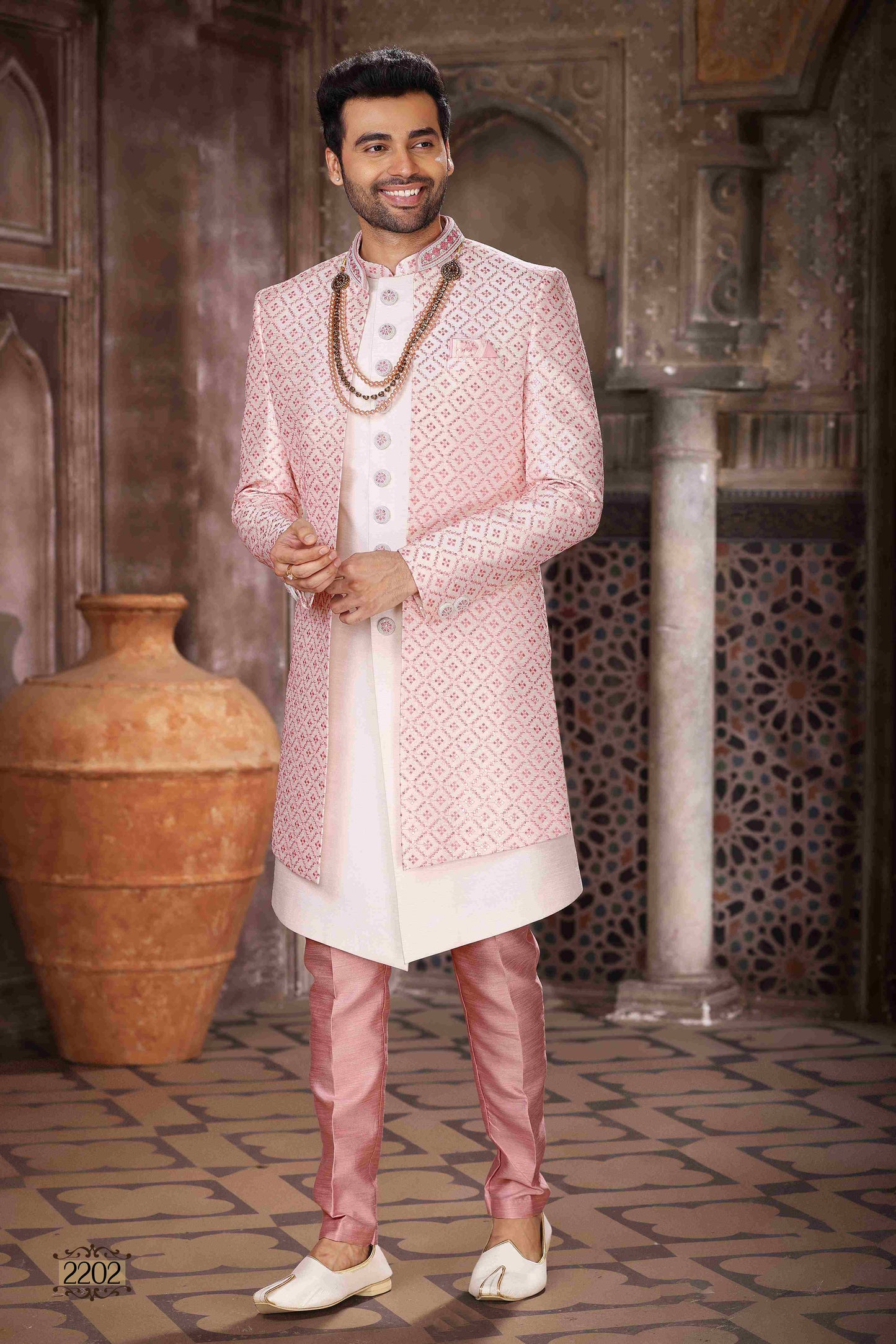 Raivat Ethnic Art Silk Embroidery Work 3 Pcs Indo Jacket Set In Cream Colour - Distacart