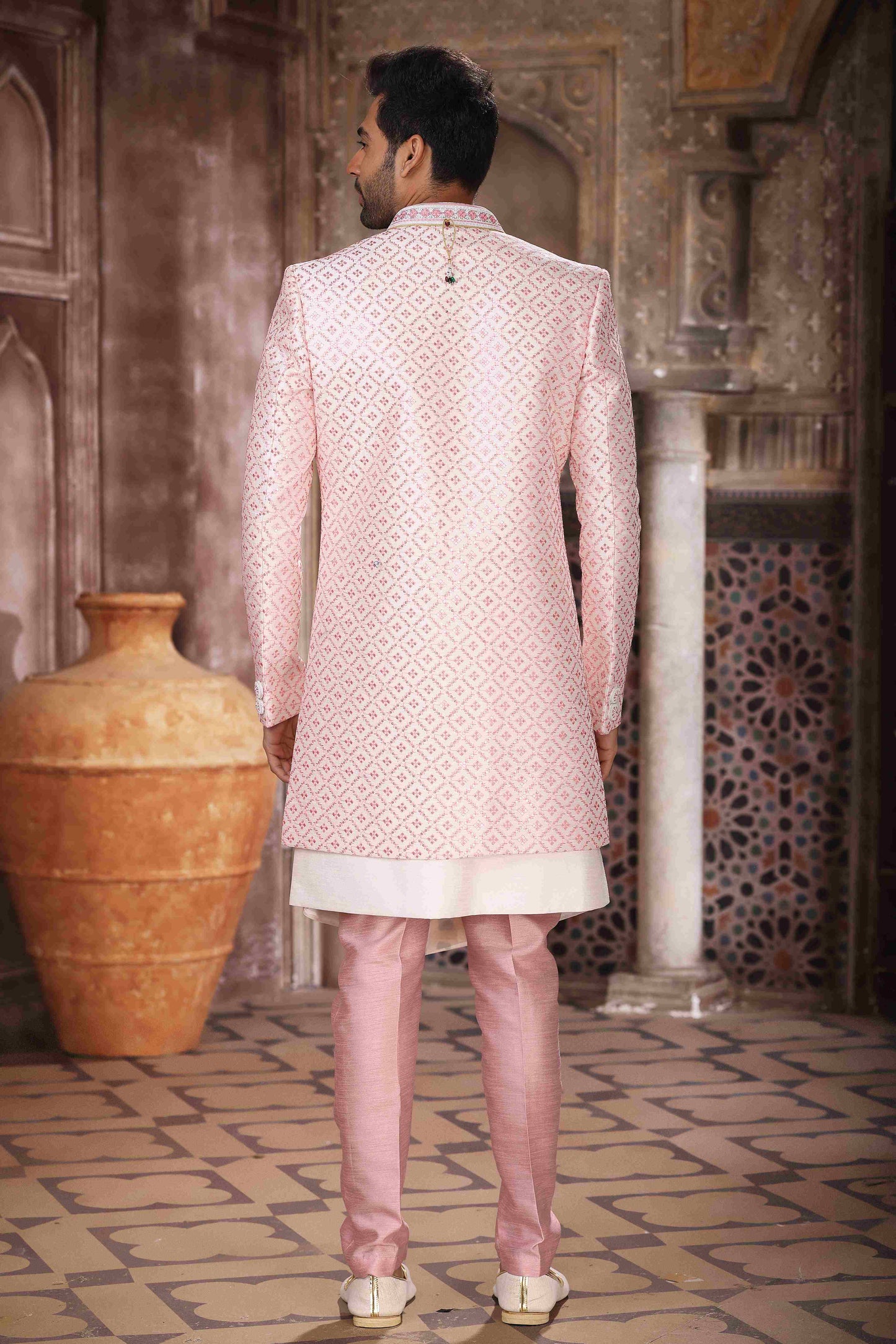 Raivat Ethnic Art Silk Embroidery Work 3 Pcs Indo Jacket Set In Cream Colour - Distacart