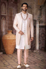 Thumbnail for Raivat Ethnic Art Silk Embroidery Work 3 Pcs Indo Jacket Set In Cream Colour