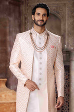 Thumbnail for Raivat Ethnic Art Silk Embroidery Work 3 Pcs Indo Jacket Set In Cream Colour