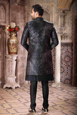 Thumbnail for Raivat Ethnic Art Silk Embroidery Work 3 Pcs Indo Jacket Set In Black Colour